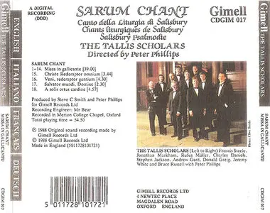 The Tallis Scholars - Sarum Chant: Missa in gallicantu / the Mass at Cockcrow (1987, Gimell Records # CDGIM 017)