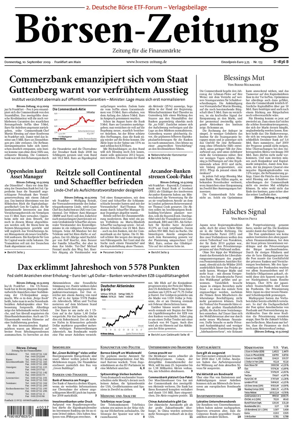 Boersenzeitung vom 10. September 2009