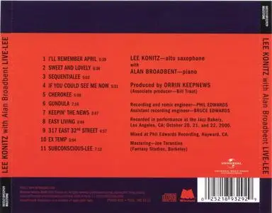 Lee Konitz with Alan Broadbent - Live-Lee (2003) {Milestone}