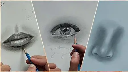 How to draw an eye, a nose and a mouth realistically !