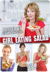 Girl eating salad - UHQ Stock Photo