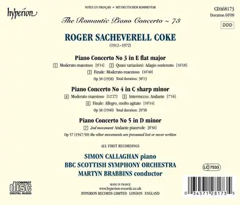 Simon Callaghan, Martyn Brabbins - The Romantic Piano Concerto Vol. 73: Roger Coke: Piano Concertos Nos 3, 4 & 5 (2017)