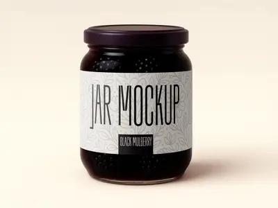 Black Mulberry Jar Mockup - Realistic Glass Packaging Template 1706390656