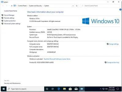 Windows 10 Pro version 1909 Build 18363.719