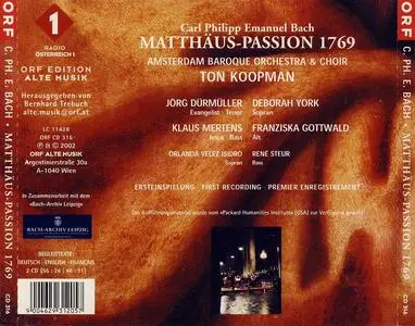 Ton Koopman, Amsterdam Baroque Orchestra & Choir - C.P.E. Bach: Matthäus-Passion 1769 (2002)