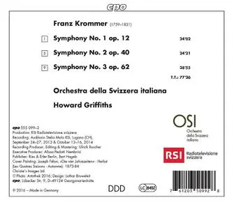 Howard Griffiths, Orchestra della Svizzera Italiana - Franz Krommer: Symphonies Nos. 1-3 (2016)