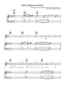 Sorry (piano version) - Justin Bieber (Piano-Vocal-Guitar (Piano Accompaniment))