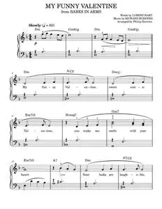 My Funny Valentine - Babes In Arms Musical, Rodgers & Hart (Easy Piano)