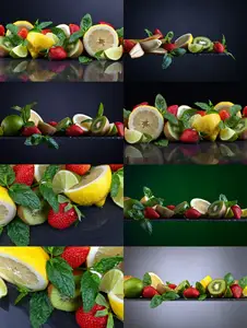 Juicy fruits and peppermint leaves