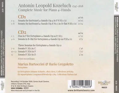 Marius Bartoccini, Ilario Gregoletto - Leopold Kozeluch: Complete Music for Piano 4-Hands (2022)