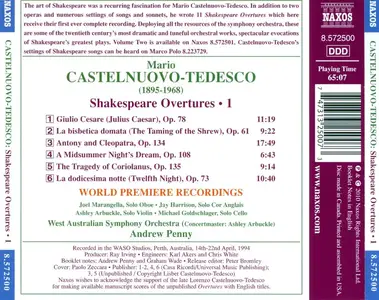 West Australian Symphony Orchestra, Andrew Penny - Mario Castelnuovo-Tedesco: Shakespeare Overtures, Vol. 1 (2010)