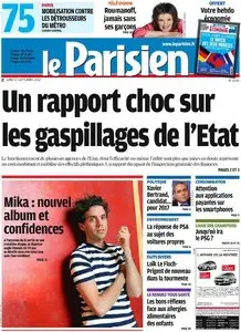 Le Parisien + Cahier Paris du Lundi 17 Septembre 2012