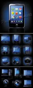 Glossy Media Icons Vector