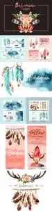 Bohemian voucher design and banner illustration watercolor