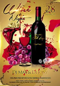 Flyer PSD Template - Wine Night Invitation plus FB Cover