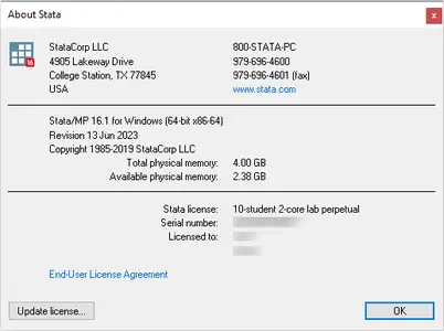 StataCorp Stata 16.1 Revision 13 Jun 2023 (Win / macOS)