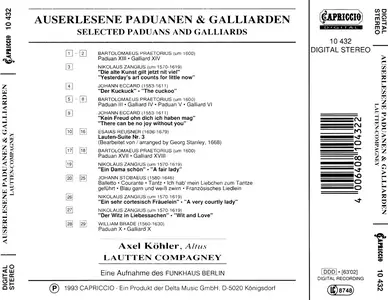 Alex Köhler, Lautten Compagney - Auserlesene Paduanen & Galliarden (1993)