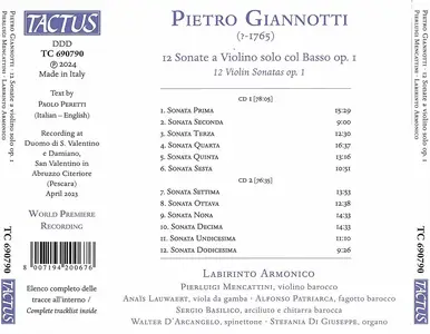 Pierluigi Mencattini, Labirinto Armonico - Pietro Giannotti: 12 Violin Sonatas Op. 1 (2024)