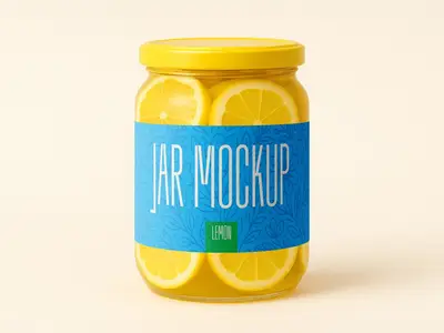Lemon Jar Mockup - Realistic Packaging Design Template with Lemon Slices 1702683703
