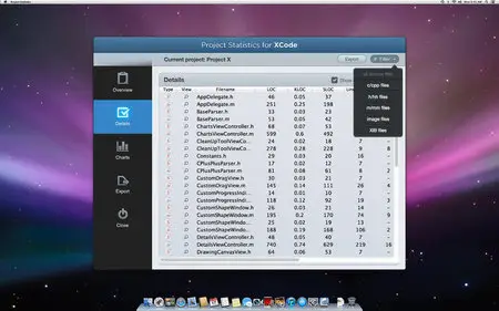 Project Statistics for Xcode v1.3 Mac OS X