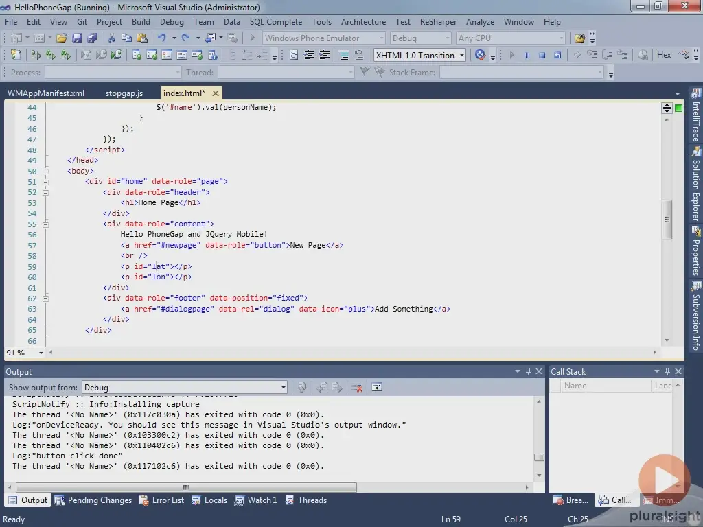 Pluralsight: Introduction to PhoneGap