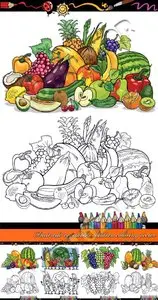 Fruit and vegetables children coloring vector