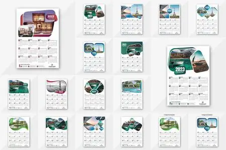 New Year 2023 Wall Calendars - 15 Vector Design Print Templates