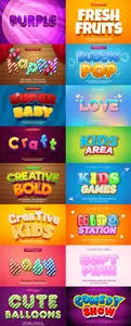 Set 3d editable text style effect vector vol 77