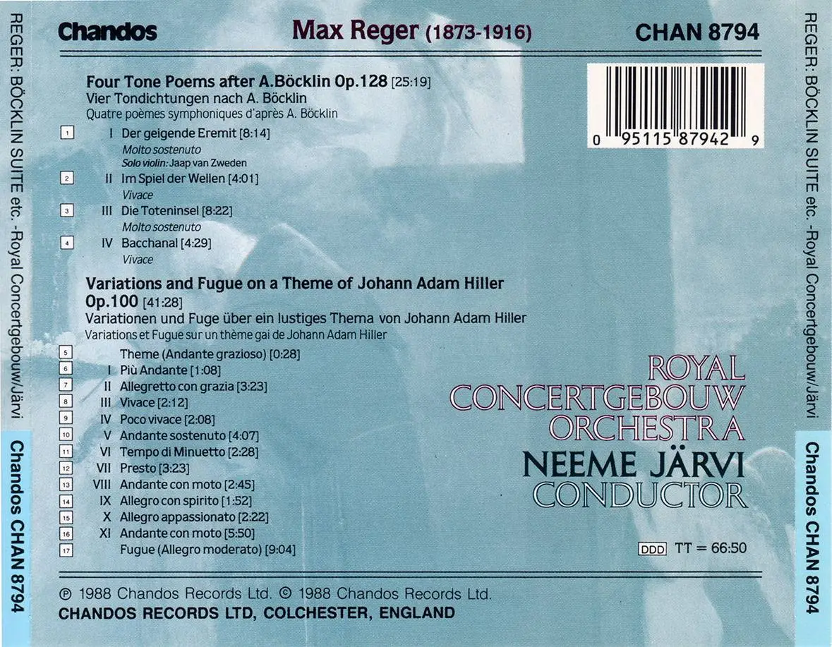 Royal Concertgebouw Orchestra, Neeme Jarvi - Max Reger: Bocklin Suite ...