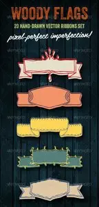 GraphicRiver Woody Flags | 20 Hand-drawn Vector Ribbons Set