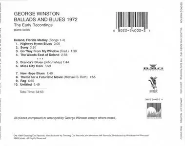 George Winston - Ballads And Blues 1972 (The Early Recordings - Piano Solos) (1994) {Dancing Cat/Windham Hill}