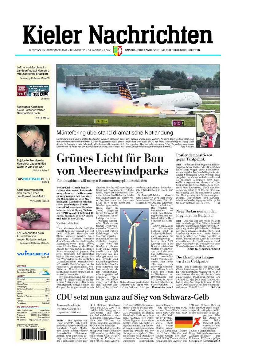 Kieler Nachrichten vom 15. September 2009