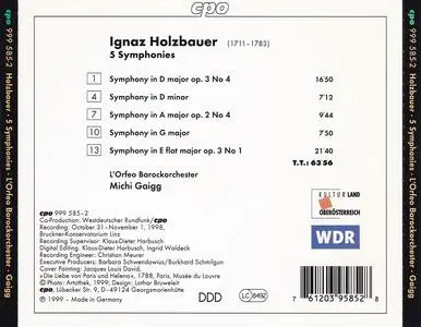 Michi Gaigg, L'Orfeo Barockorchester - Ignaz Holzbauer: Five Symphonies (1999)