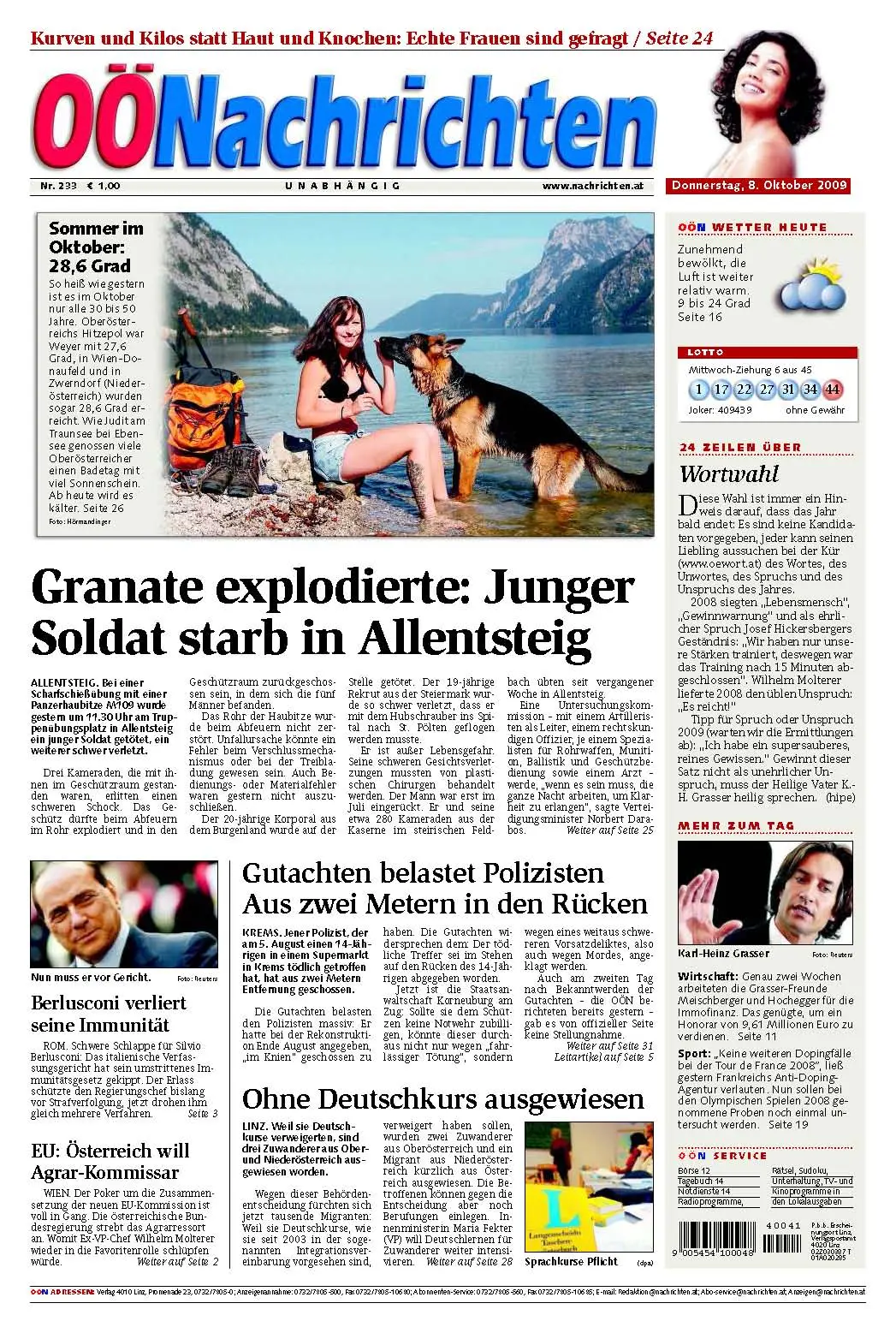 Oberoesterreichische Nachrichten vom 8. Oktober 2009
