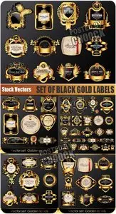 Stock Vector: Set of black gold labels