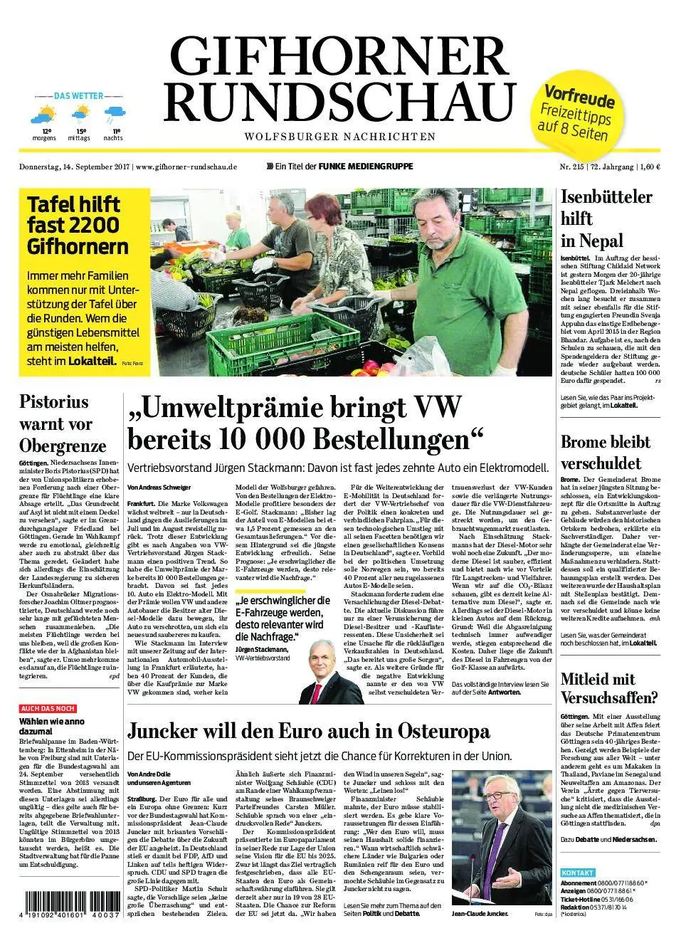 Gifhorner Rundschau Wolfsburger Nachrichten 14 September 2017