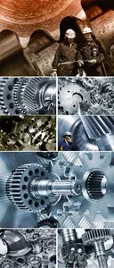 Stock Photo: Titanium and steel gears and cogs