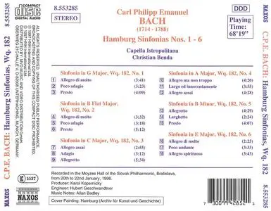 Christian Benda, Capella Istropolitana - Carl Philipp Emanuel Bach: Hamburg Sinfonias 1-6 (1997)