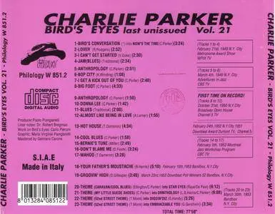 Charlie Parker - Bird's Eyes: Last Unissued, Vol. 21 (1949-1953) {Philology W 851.2 rel 1999}
