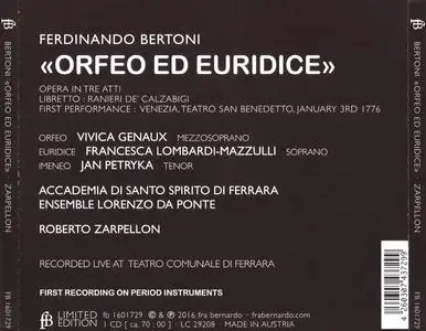 Roberto Zarpellon, Ensemble Lorenzo Da Ponte - Ferdinando Bertoni: Orfeo ed Euridice (2016)