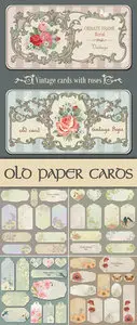 Old Paper Cards with Flowers Vector