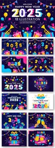 12 Happy New Year 2025 Illustrations