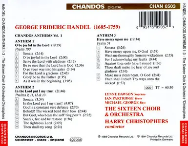 Handel - Chandos Anthems, Volume 1, Nos 1,2 & 3 (1994)