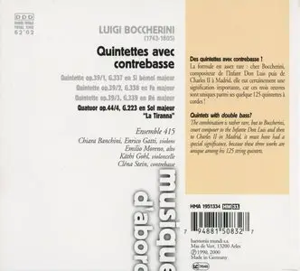 Luigi Boccherini - Ensemble 415 / Banchini - Quintettes avec contrebasse op. 39 & 44 (1990/2000, Harmonia Mundi # HMA 1951334)