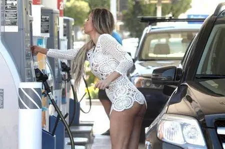 Ana Braga at a Gas Station in Malibu