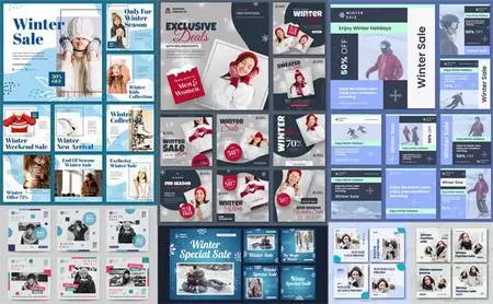 Winter Sales Social Media Posts - 10 Premium PSD Templates Collection