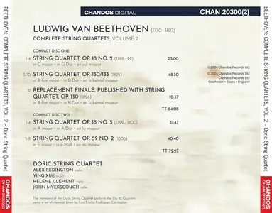 Doric String Quartet - Ludwig van Beethoven: String Quartets, Vol.2: Op.18 Nos.2 & 5; Op.59 No.2; Op.130; Op.133 (2024)