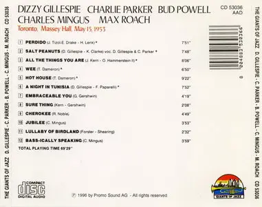 Dizzy Gillespie, Charlie Parker, Bud Powell, Charles Mingus, Max Roach - Toronto, Massey Hall, May 15, 1953 (1996)