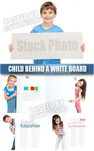 Child behind a white board - UHQ Stock Photo