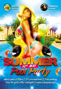 Flyer Template - Summer Pool Party plus FB Cover